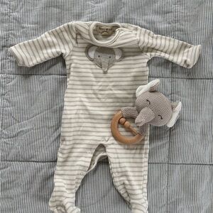 NWOT Striped Cream and Gray baby elephant One Piece